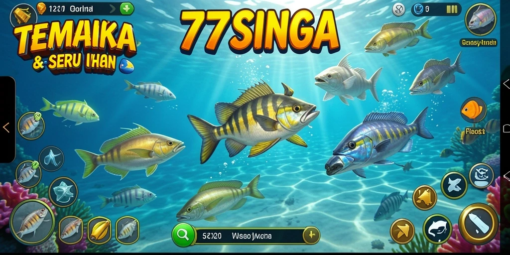 Tampilan gameplay menarik dalam 77SINGA dengan aksi menembak ikan.