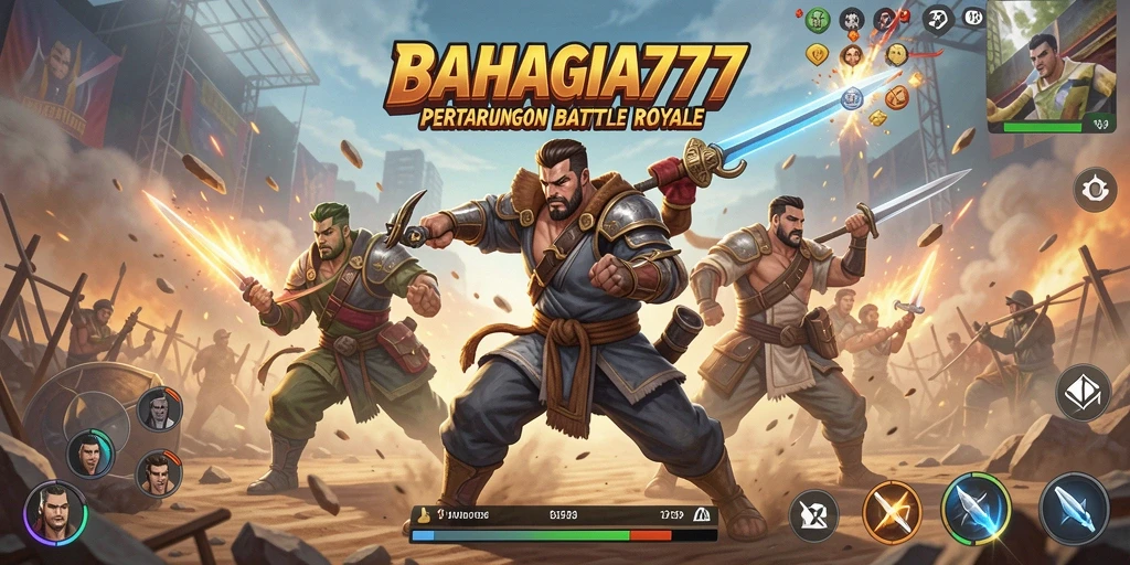 Tampilan gameplay seru BAHAGIA777 dalam pertarungan Battle Royale.