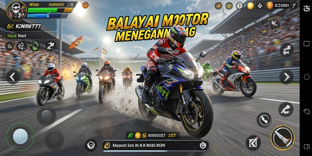 Tampilan gameplay menegangkan dari KKWIN777 dengan balapan motor.